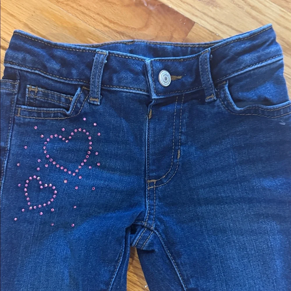 Jumping Beans Heart Embellished Denim Jeans and Pink Ruffle Long Sleeve Top 4T